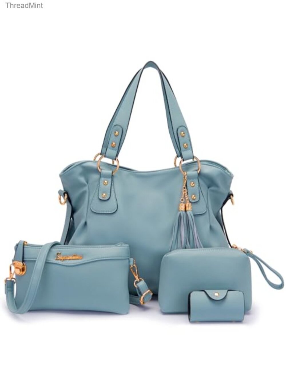Vegan Faux Leather 4 Piece Hobo Tote Purse Set with Removable Strap